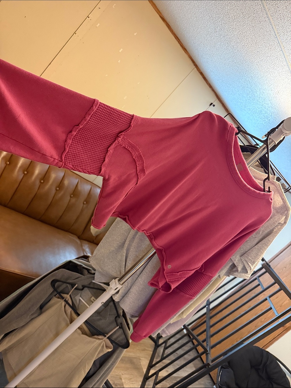 Rib Trim Long Sleeve Top in Deep Rose